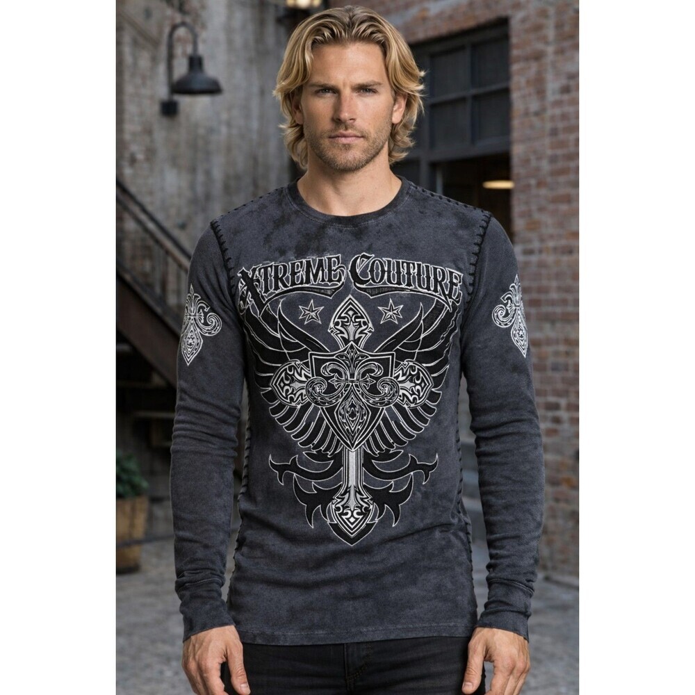 Xtreme Couture by AFFLICTION Men's THERMAL T-Shirt RIVETER X17631 Sz S A116 NWT